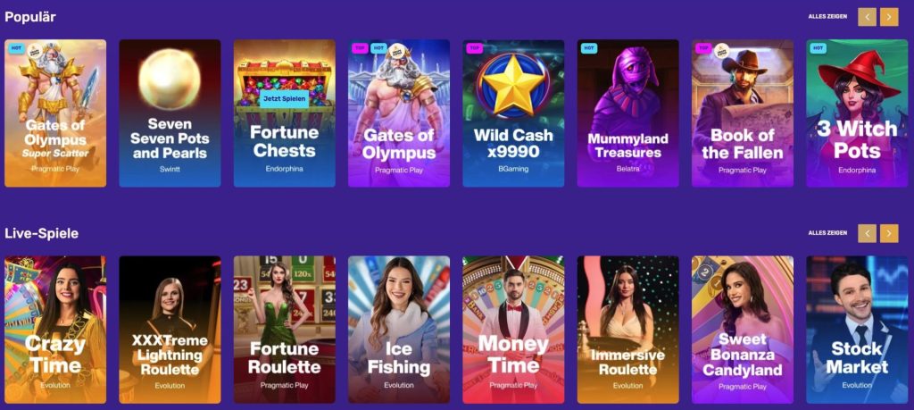 LetsLucky Spielauswahl: Slots, Live-Casino und Lucky Ride Sportwetten